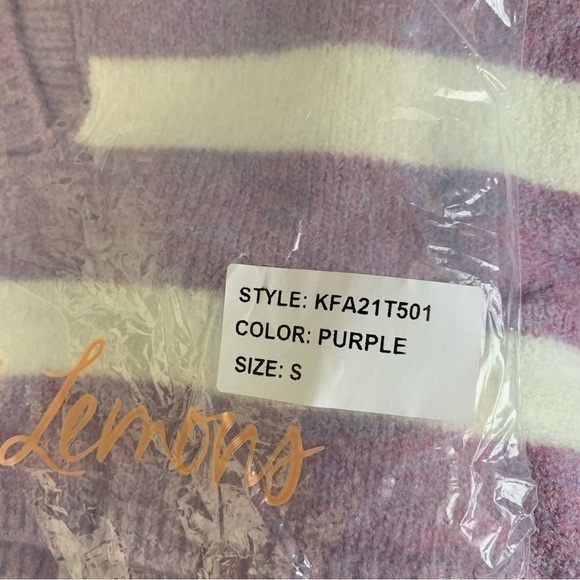 NWT For Love & Lemons Maud Boxy Crop Purple White Sweater Size Small - Picture 11 of 11